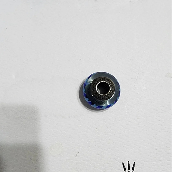 PANDORA Teal-Blue Stripes Murano Glass Sterling Silver Charm - Retired - Picture 5 of 8